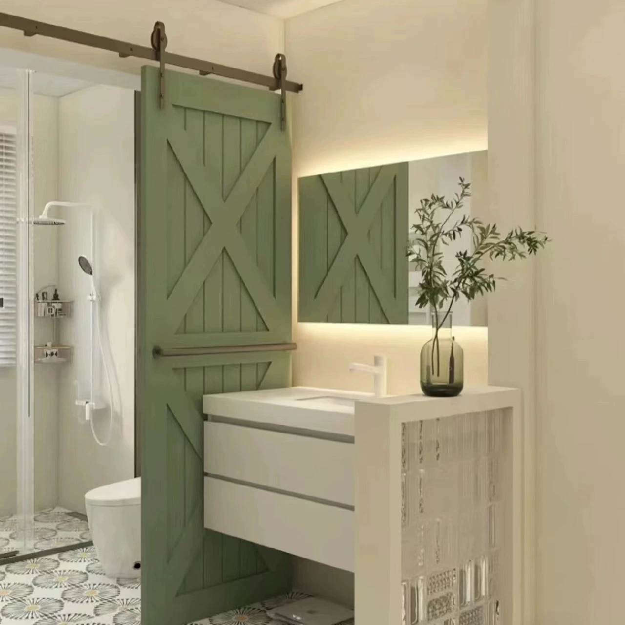 Раздвижная дверь сарая, невидимая дверь, стеклянная дверь, ванная комната, туалет, подвесная дверь, кухонная дверь без рельсов, призрачная дверь