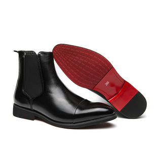 Autumn and Winter Pointed Toe plus size Men's Boots High-top Leather Shoes Red Sole Martin Boots British Casual Chelsea Boots