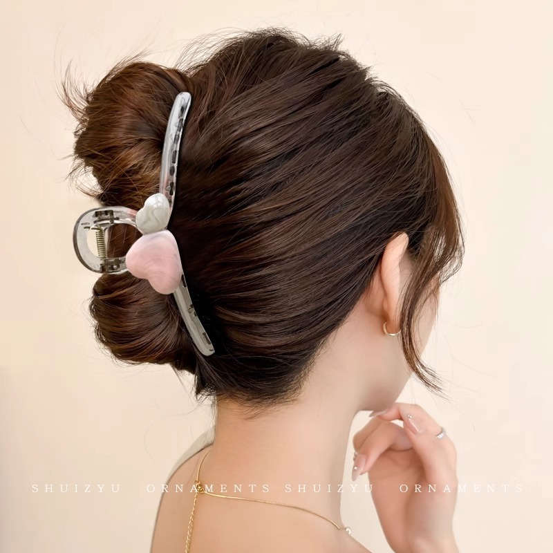De alta calidad de felpa marrón horquilla hacia atrás cabeza clip de pelo tocado femenino otoño e invierno Gran Tiburón peludo horquilla
