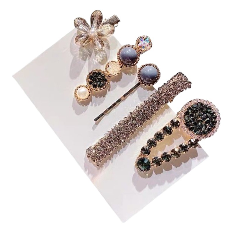 Pasador de pelo con perlas, juego de pasadores de pelo de alta gama y exquisitos, accesorio para el cabello de celebridades de internet, pasador para flequillo lateral, pinza para el cabello, accesorio para el cabello de lujo ligero.