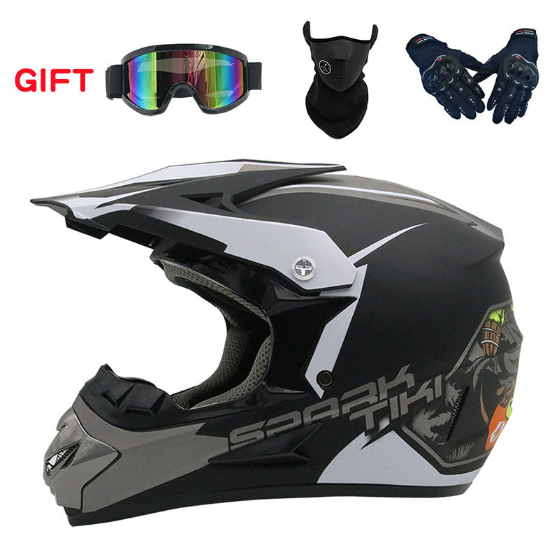 Off-Road Mountain Motorcycle, Motuoche Motosiklet kaskı (dəbilqə) - matte-gray-ghost-head-goggles-mask-black-gloves-s