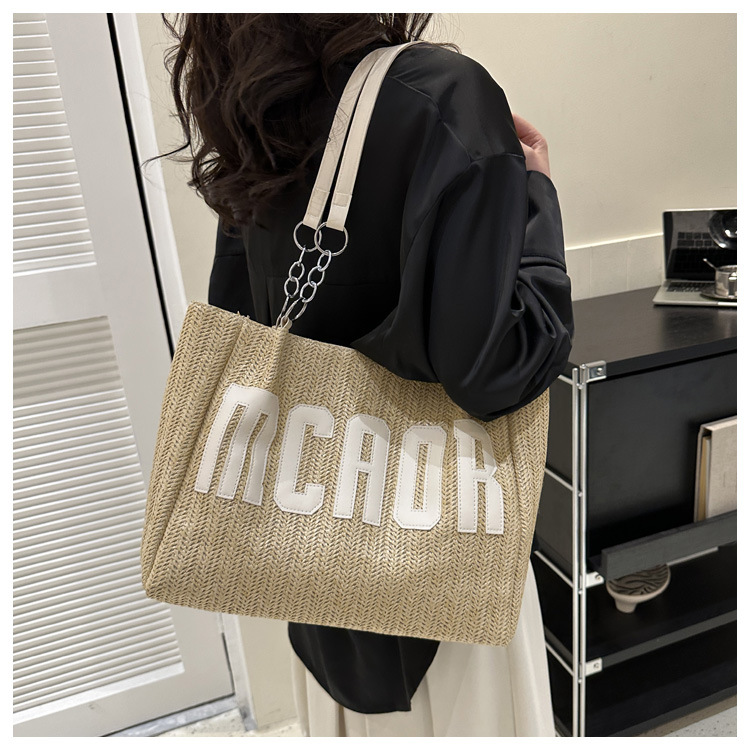 Large capacity fashion tote bag 2025 new style this year's popular woven single-shoulder bag underarm letter handbag wholesale Specification drawing