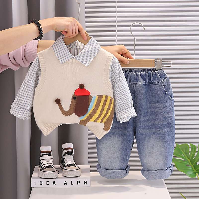 106059819@qq.com Baby Boy And Autumn Outfit 2026 New Fashionable Infant Spring Clothing Casual Elephant Sweater Vest Three-Piece Set_voghion.com