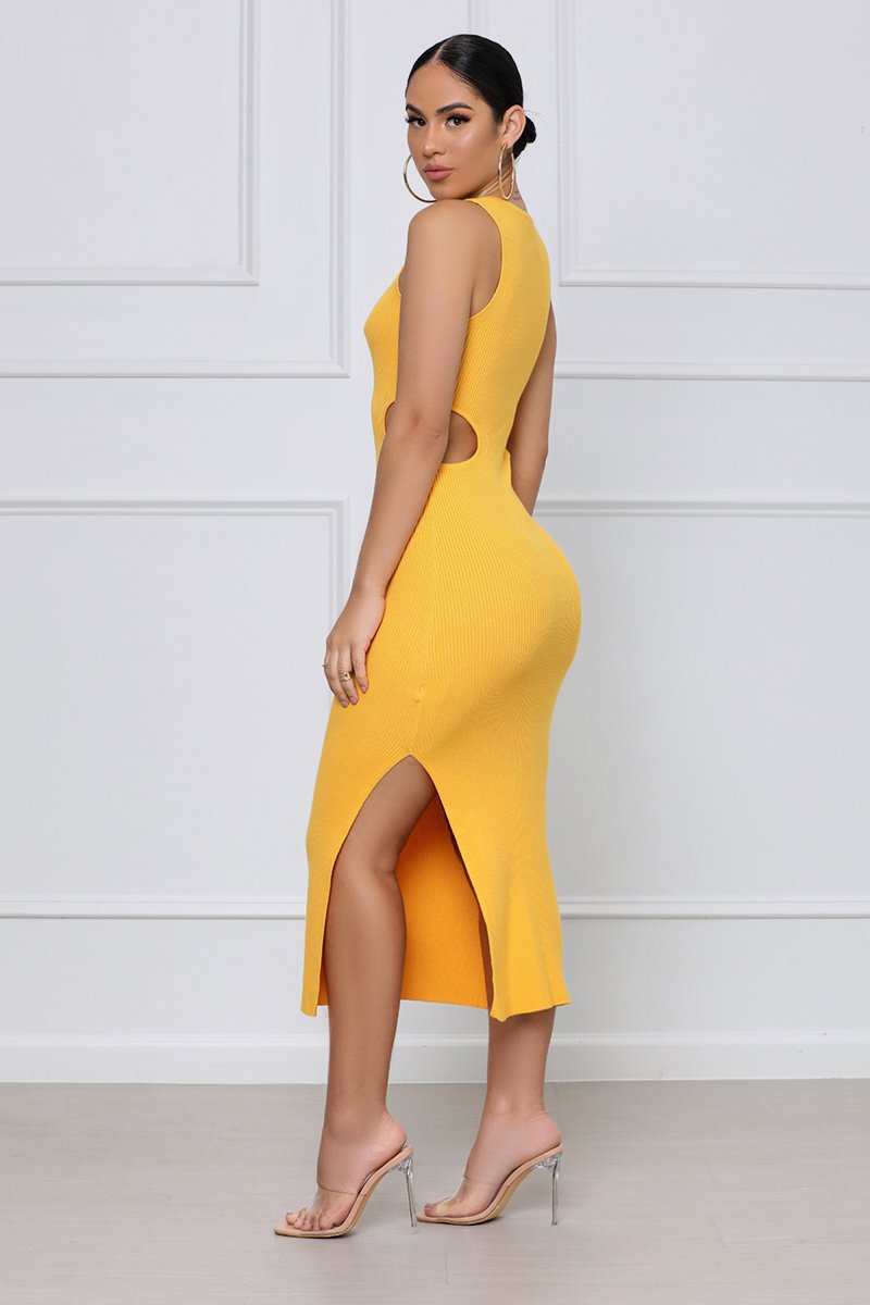 tight sleeveless round neck hollow slit solid color dress NSXLY119737