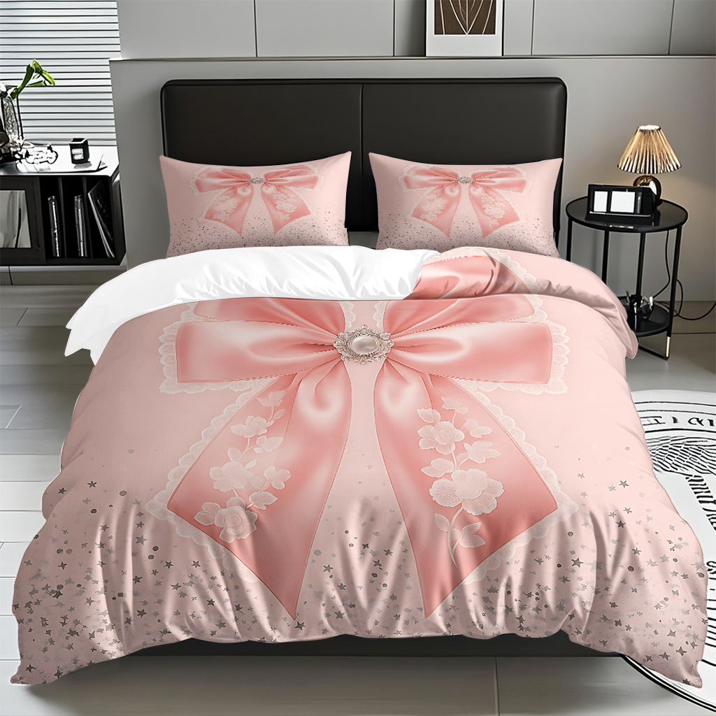Ins Wind Pink Bow Digital Printed Colchón Set Pillow Cover Comercio electrónico transfronterizo preferido para adaptarse al modo JIT