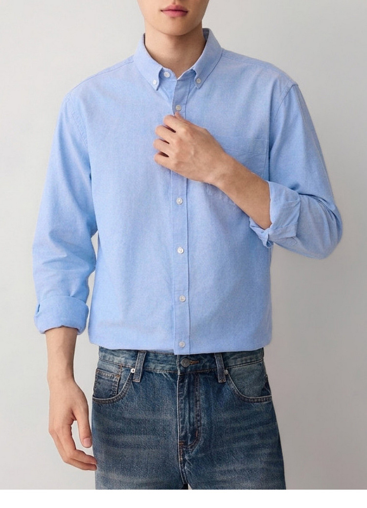 Áo sơ mi nam dài tay cotton trơn phong cách công sở — màu xanh nhạt chi tiết 18