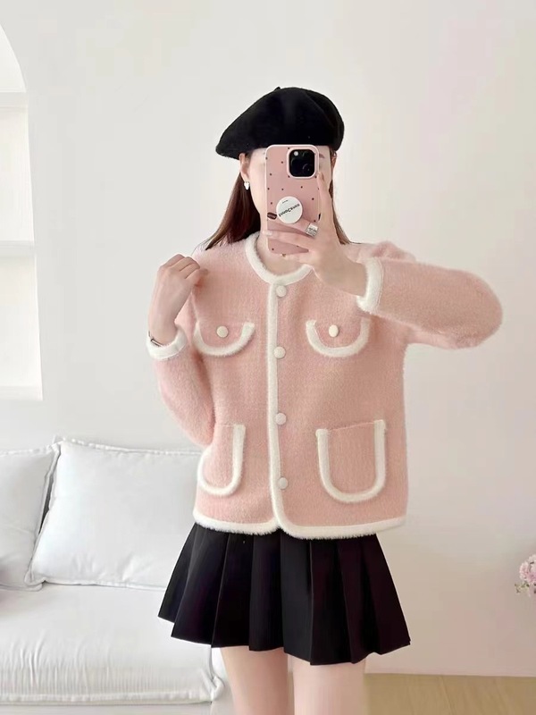 ピンクの小さな新鮮なニットセータージャケット女性のための秋冬 2025 新しいショートファッショナブルなセーターショートトップ|undefined