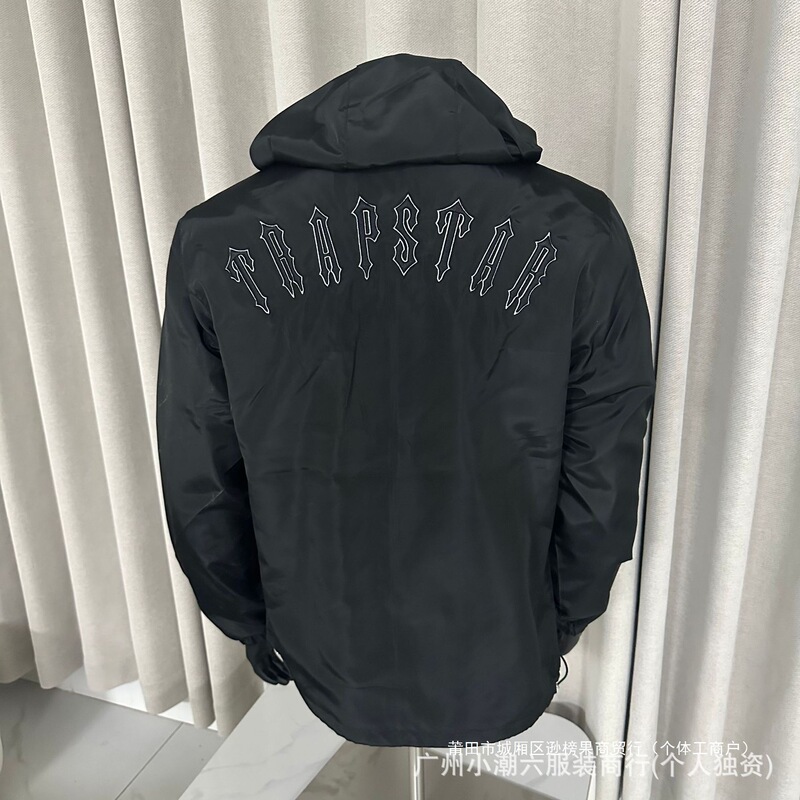Trapstar European and American Street Fashion Brand Black Embroidered Letter Men's Jacket Loose Casual High Street Zipper Windbreaker Trapstar European and American Street Fashion Brand Black Embroidered Letter Men's Jacket Loose Casual High Street Zipper Windbreaker