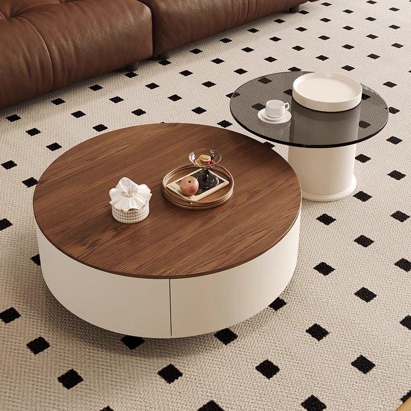 2026 Hot-Selling Vintage-Style Light Luxury Walnut-Colored Solid Wood Coffee Table for Living Room, Modern Minimalist Round Design with a High-End Feel