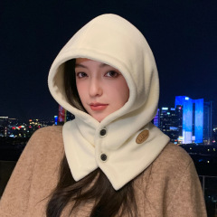 冬天巴拉克拉法帽围脖耳包户外防风保暖一体帽毛绒纽扣纯色帽子女