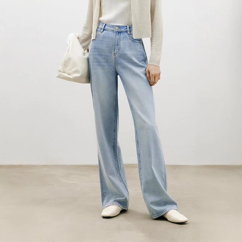 The Same Style in the Shopping Mall's Washed Lyocell Straight Jeans for Tall People and Small People in Summer, Thin and Drapey Tencel