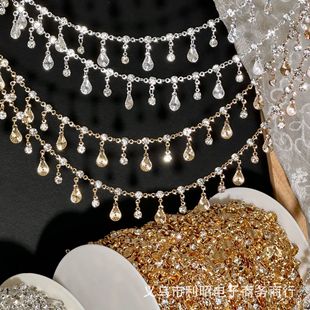 diy Chain Batch Flower Water Drop Zircon All Copper High Temperature Color Retention Dunhuang Ancient Style Headwear Chain Western Clothing Accessories
