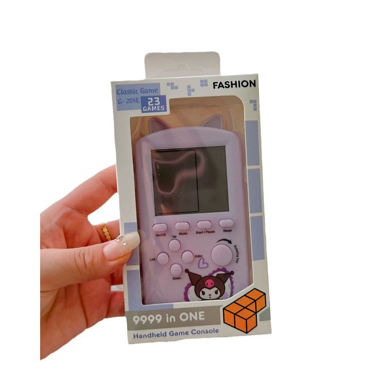 Cartoon cute tetris, puzzle game, game console, retro screen