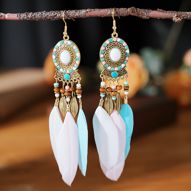 2025 Your Titi Feather Earlum Ring Diamond Sets Long Holiday Ears…