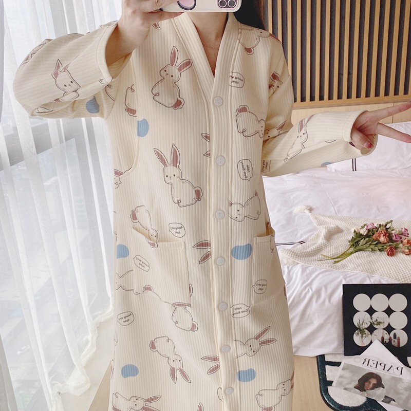 Pregnant women's pajamas autumn and winter pregnant women's air cotton with chest pad nursing dress confinement clothes winter maternity room nightdress