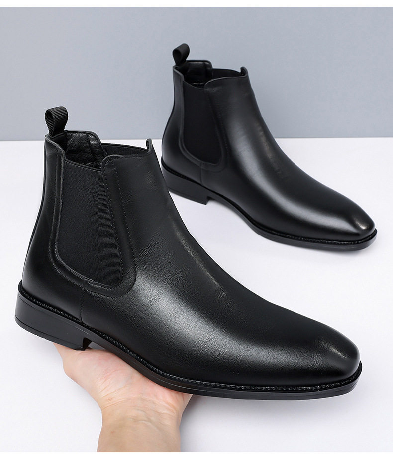Giày bốt Martin nam cổ cao da lì, kiểu Chelsea đế thấp, mang xỏ chân — Da nâu, Da đen chi tiết 21