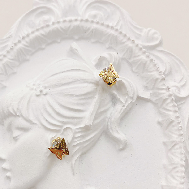 Sweet Butterfly Stainless Steel Plating Inlay Zircon Ear Studs 1 Pair