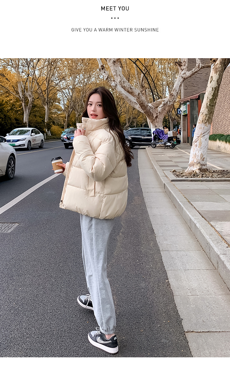 Women's Down Coat Winter Cotton Jacket Standing Collar Loose Fit_voghion.com