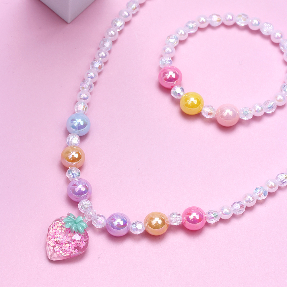 Mignon Fraise Cristal Artificiel Résine Perlé Filles Collier display picture 4