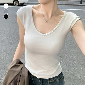 H109爱心领T恤女夏季新款白色修身显瘦纯色百搭无袖背心打底上衣