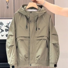 青鹿迷雾男美式常规款防风连帽长袖无工艺夹克秋季运动外套百搭夹