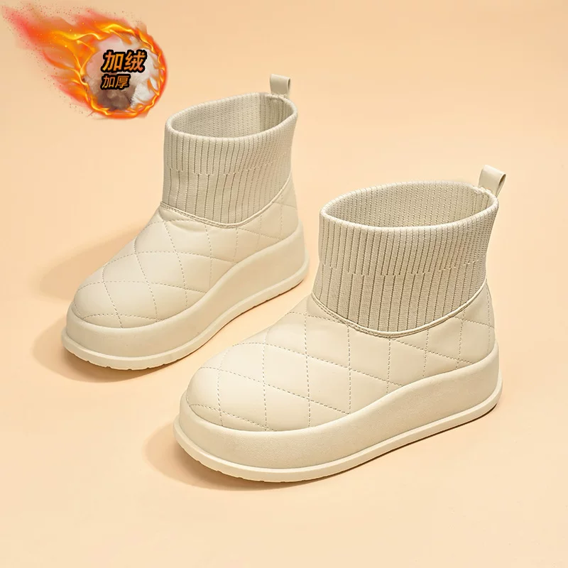 Tide Snow MX7801 новые 2024 студенческие высокие кеды с плюшевой подкладкой, зимние корейские хлопковые тёплые повседневные ботинки для женщин