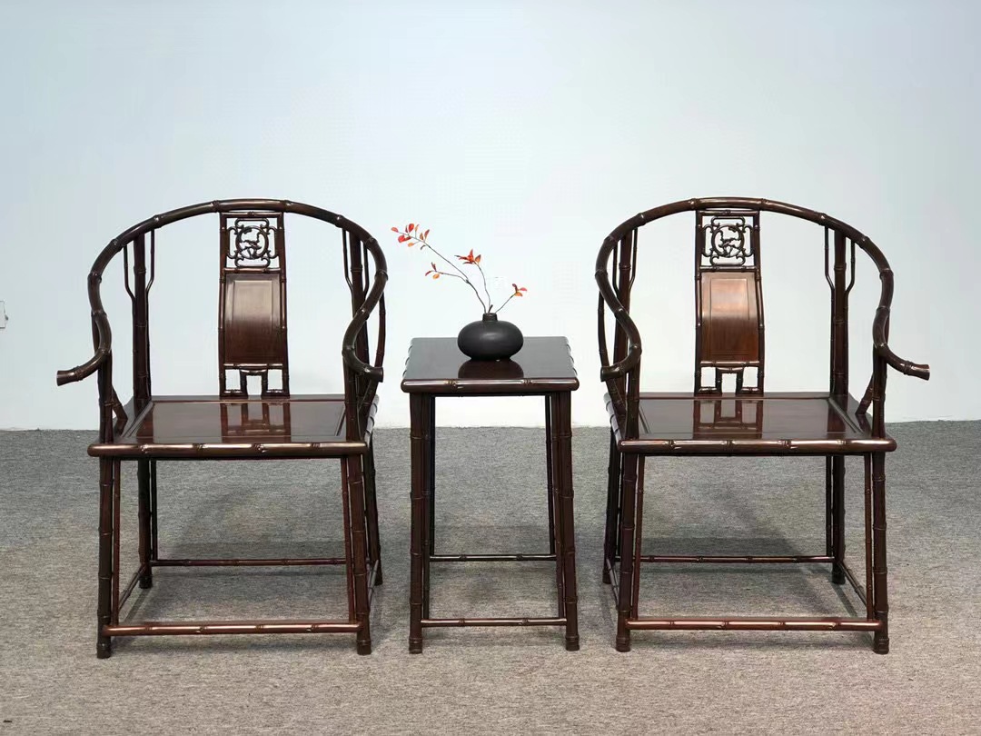 南美红酸枝微凹黄檀竹节皇宫椅圈椅三件套仿古典新中式红木家具