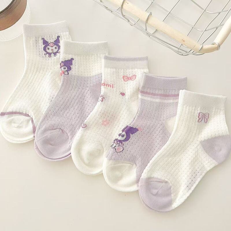 Girls Socks Summer Thin Mesh Breathable Cartoon Cotton Socks Cute Kidsren Kuromi Baby Girl Student Socks