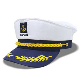 跨境新款海军帽子平顶男亚马逊拼色水手船长帽成人可调节
