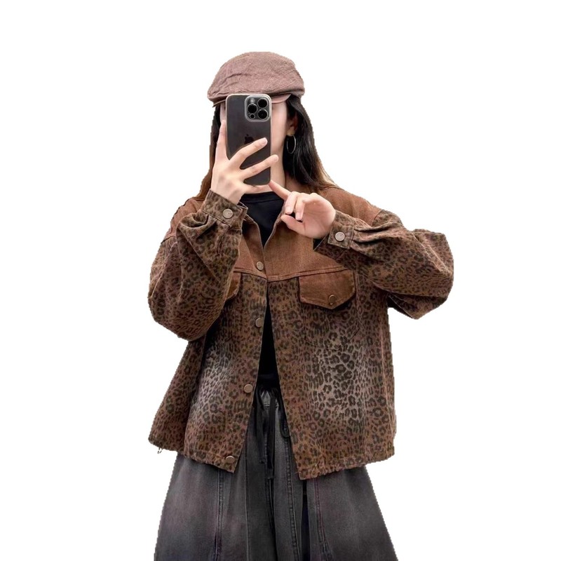 印花牛仔短外套女 2025秋新款复古文艺宽松翻领单排扣夹克 9232|undefined
