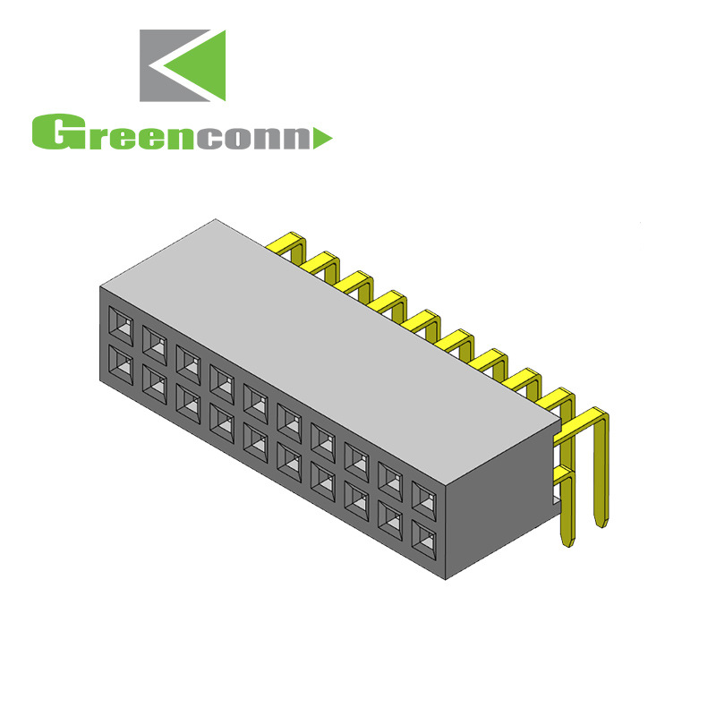 Greenconn连接器Pin距1.27mm双排塑高3.45mm90度弯针排母连接器