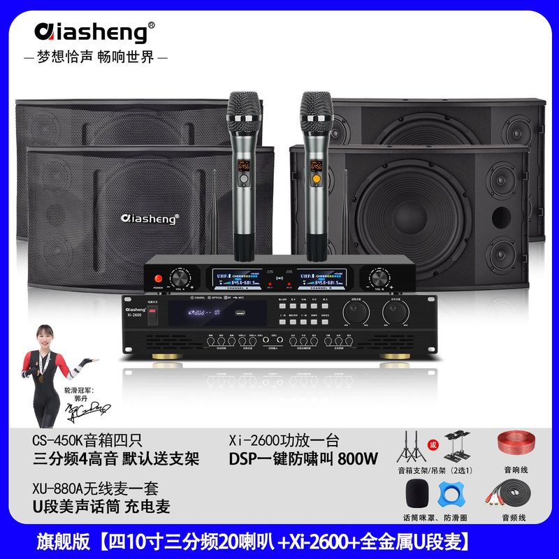 QIASHENG 家庭KTV音响套装卡拉OK点歌机专业音箱全套K歌影院设备|undefined