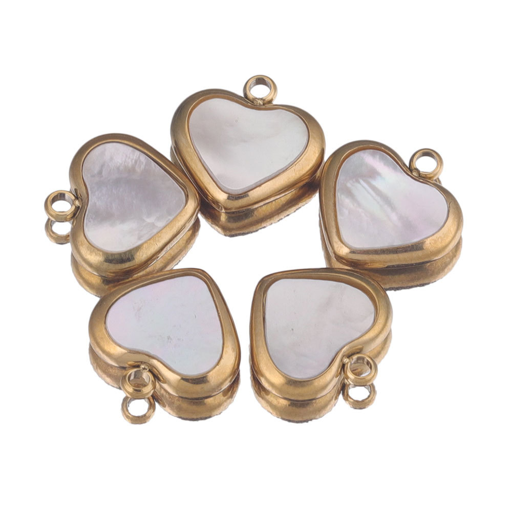 11*11mm Jewelry Making Size 5 PCS/Package 11*11mm Hole 1~1.9mm 304 Stainless Steel Shell PVD Coated Real Gold Plated Heart Shape Pendant DIY Jewelry Accessories