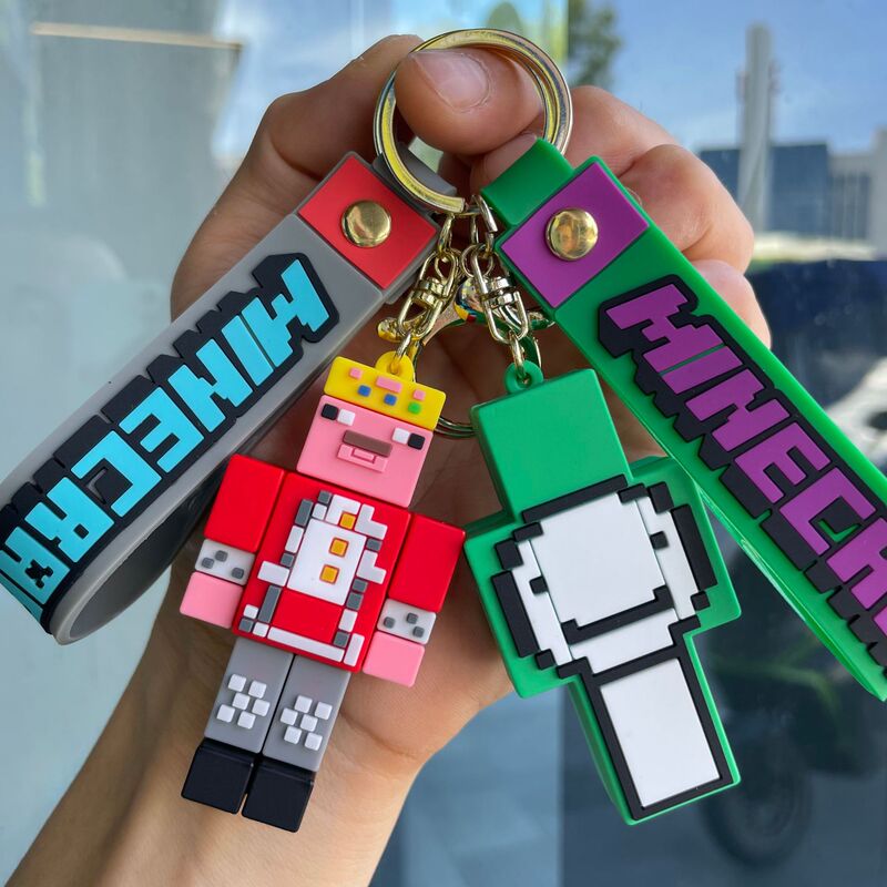 Minecraft Mc Keychain School Bag Pendant Soft Rubber Key Chain Car Pendant Cartoon Doll Building Block Doll