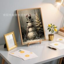 亚马逊跨境复古雪人墙饰海报冬季雪景圣诞树装饰画芯家居艺术挂画