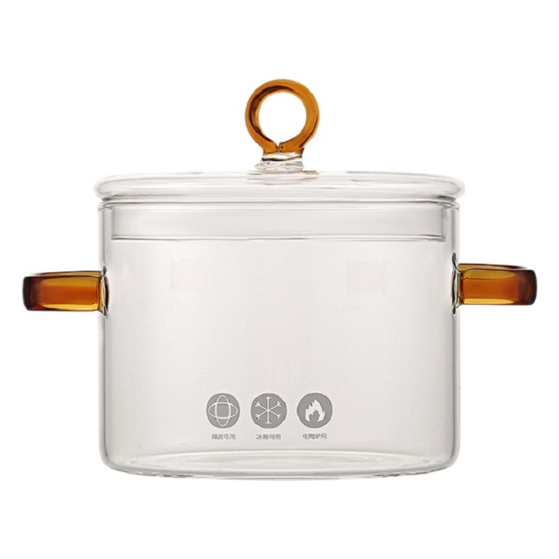 Entrega de la fábrica olla de vidrio de borosilicato alta calefacción doméstica olla de vidrio fideos de cocina olla de doble oreja olla de sopa azul degradado con tapa