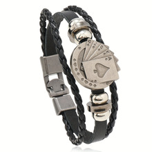 H 20675 Alloy poker leather ��֯ bracelet �Ͻ��˿˱�֯Ƥ����