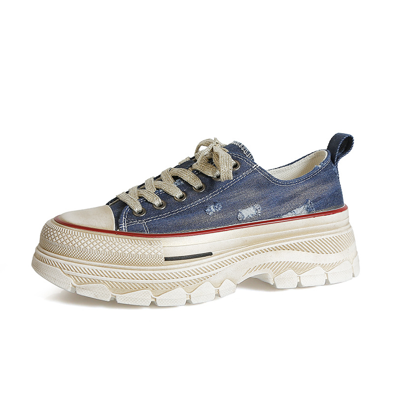 Estilo coreano retro zapatos de lona angustiados zapatos sucios 2023 primavera y verano plataforma muffin zapatos casuales zapatos de mujer mendigo a juego