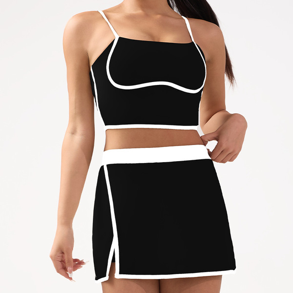 Contrast color yoga suit women's yoga running one-piece sports top vest sports leisure A- line yoga skirt