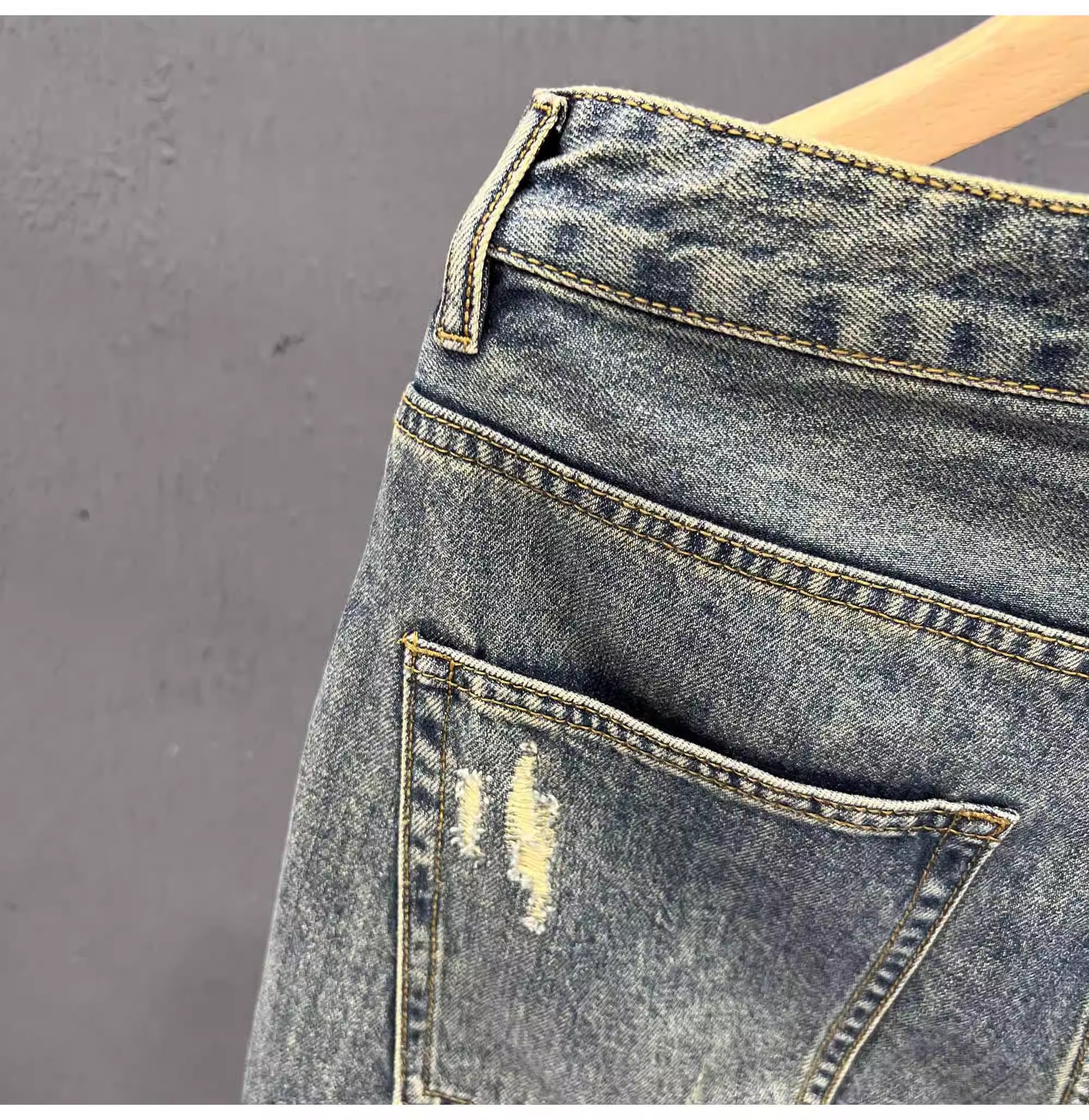 Men's Lightweight Distressed Denim Shorts Trendy High End Printed Patchwork Mid-Length Stretch Five-Point Pants Summer_mkmklike.com
