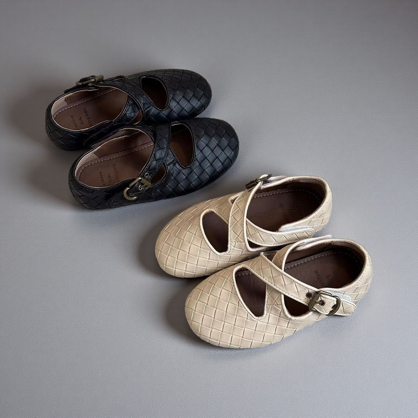 2025 New Autum Kidsren's Leather Shoes Korean Style Baby Shoes Soft Sole Braided Cross Strap Girls Ballet Shoes