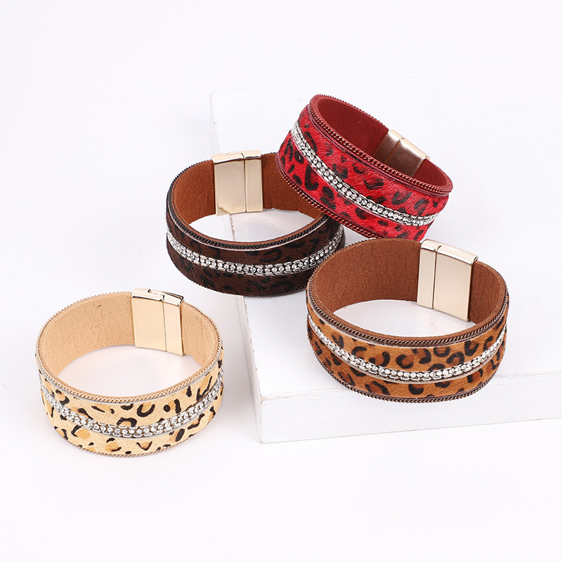 Fashion Bohemian Style Brown Horse Hair Leopard Rhinestone Bracelet Jewelry Factory Direct Supply