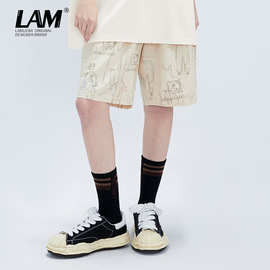 lamlicka国潮设计感宽松潮流休闲短裤男女同款潮牌夏季薄款运动裤