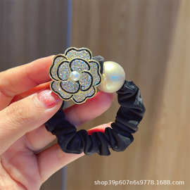 水钻山茶花发圈小肠圈头绳女气质小香风发绳头饰扎马尾皮筋扎头发