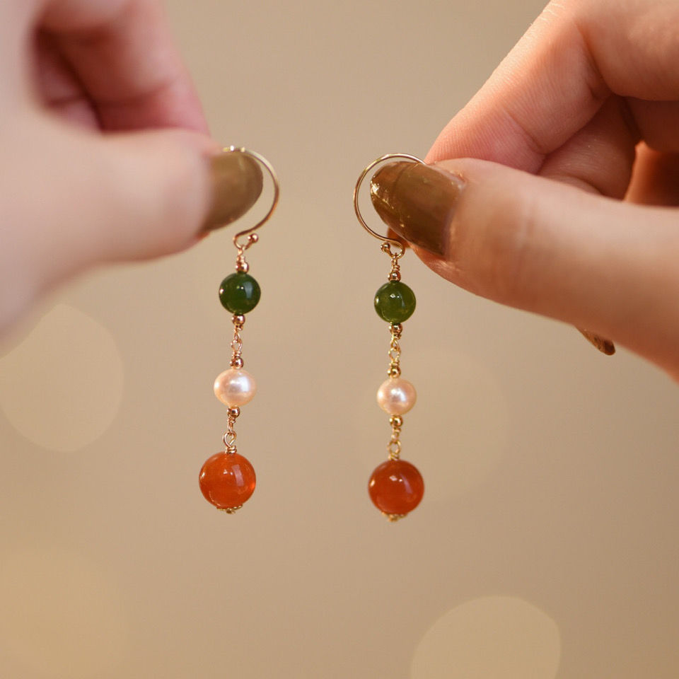 허티안 옥 진주 마노 3 술