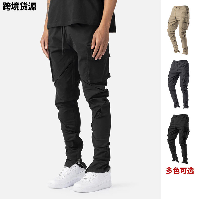 Spring and Autum Men's Casual Pants Korean Style Youth Trendy Brand Straight Cargo Pants Slim Zipper Small Feet Pants for Men
