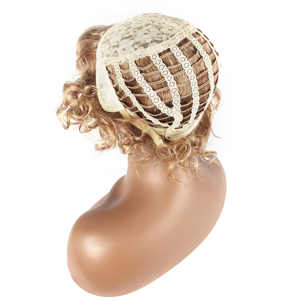 Peluca de comercio exterior transfronterizo de las mujeres europeas y americanas de longitud media corta rizado color mezclado esponjoso COS cabeza cubierta caliente venta nueva peluca