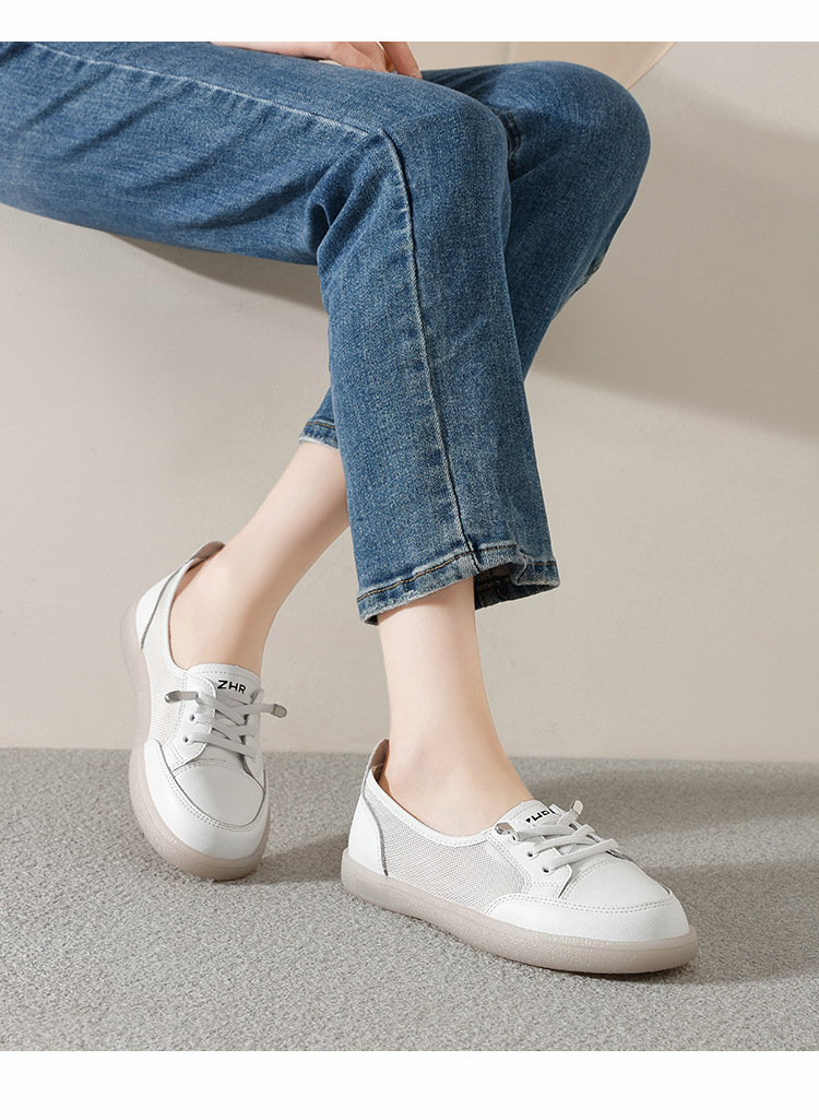 Giày sneaker nữ đế bằng phong cách Đức huấn luyện, mặt lưới thoáng khí, nhẹ, dễ phối đồ — A180E Màu be chi tiết 18