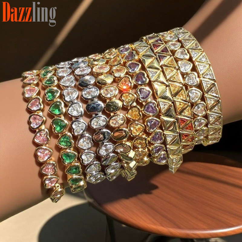 European and American new colorful zircon heart-shaped bracelet elastic rope adjustable bracelet love tennis chain in stock wholesale