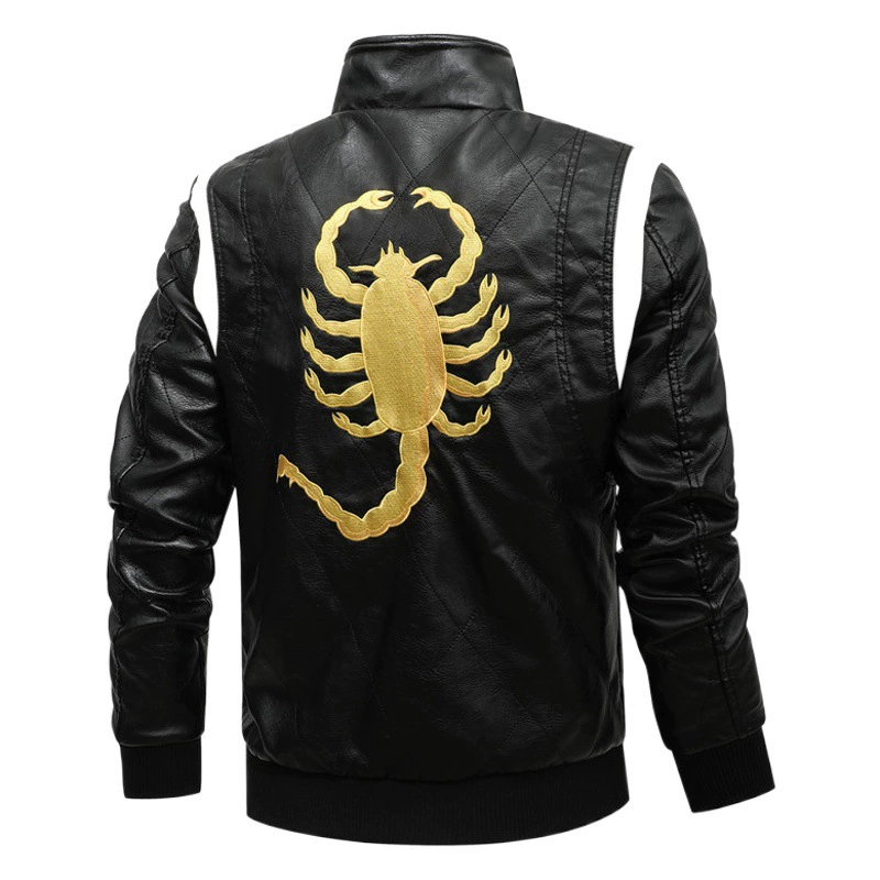 Мужская кожаная куртка PU кожаная куртка с вертикальным вырезом